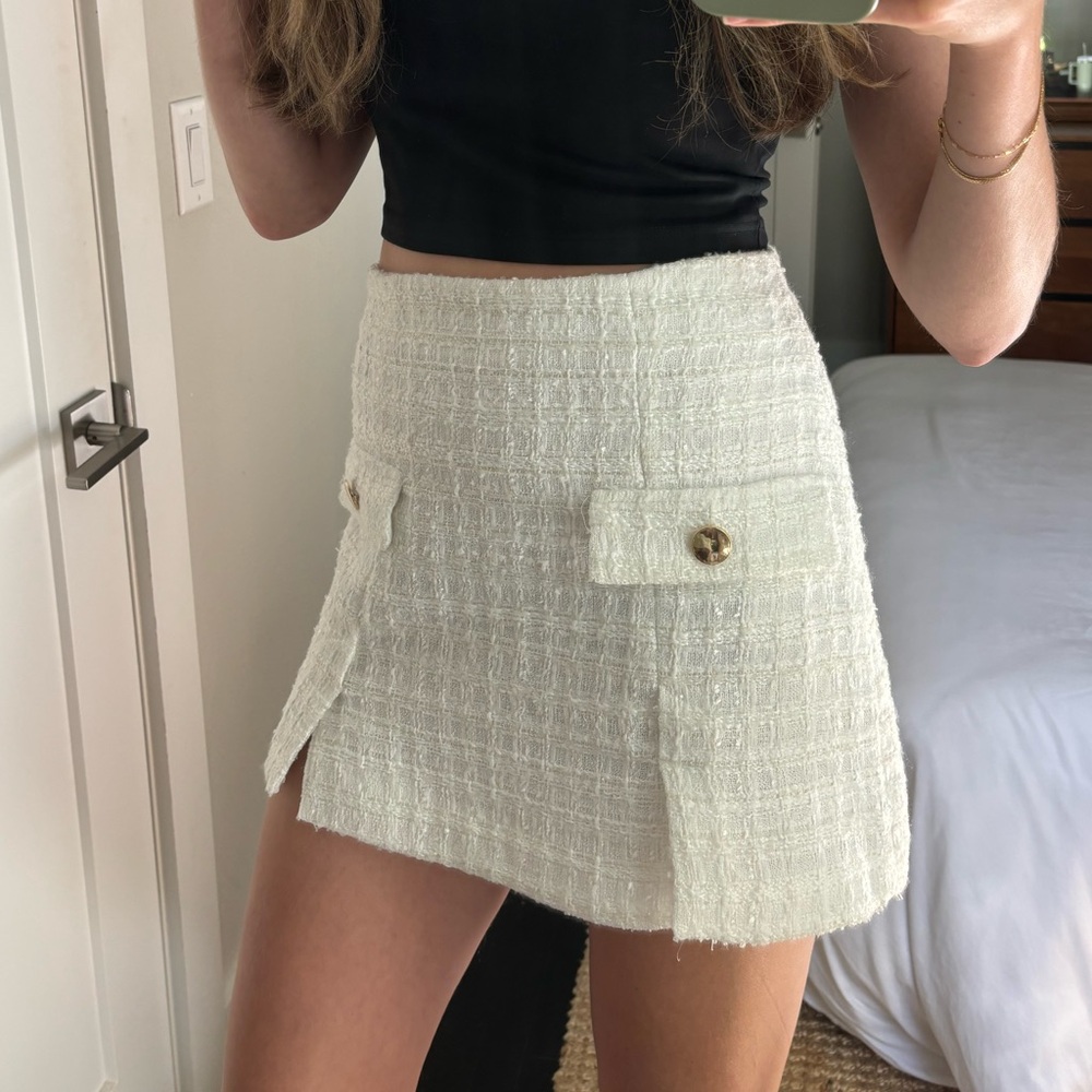 ZARA Tweed White Mini Skirt
